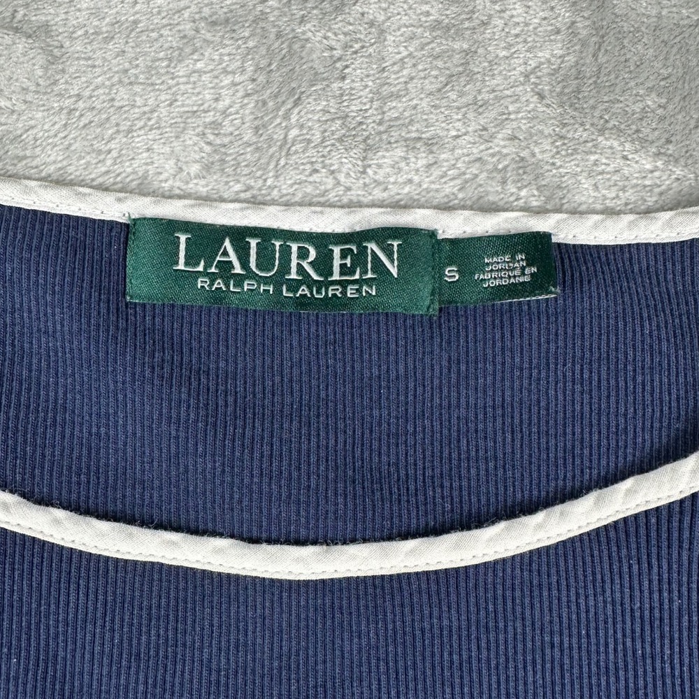 Lauren Ralph Lauren Ribbed Top Women S Navy Blue Black Preppy Coastal Nautical - Picture 8 of 11